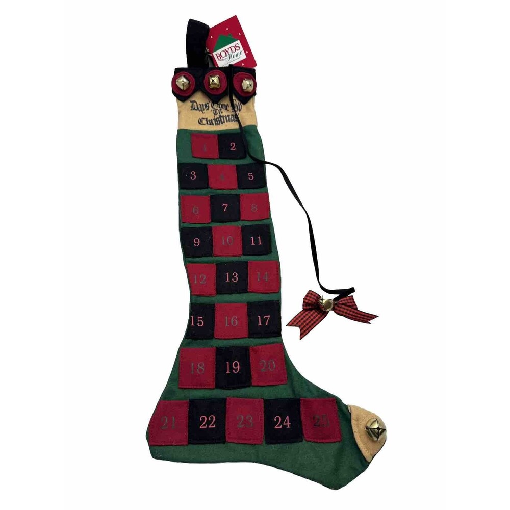 Boyds Home Christmas Mountain Pine Advent Countdown Stocking #87978 Pockets